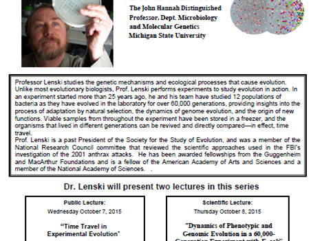 Talk by Rich Lenski @relenski at #UCDavis on LTEE - long term evolution experiment